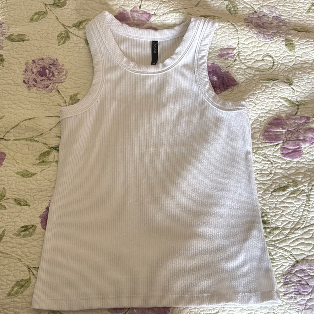 Savvi White Ribbed Tank Top